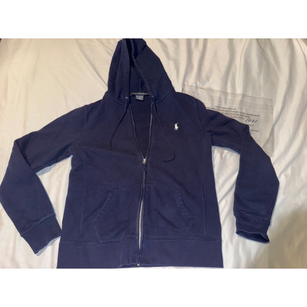 Ralph Lauren Sport Womens Navy Blue Full Zip Hoodie Pony Logo Large